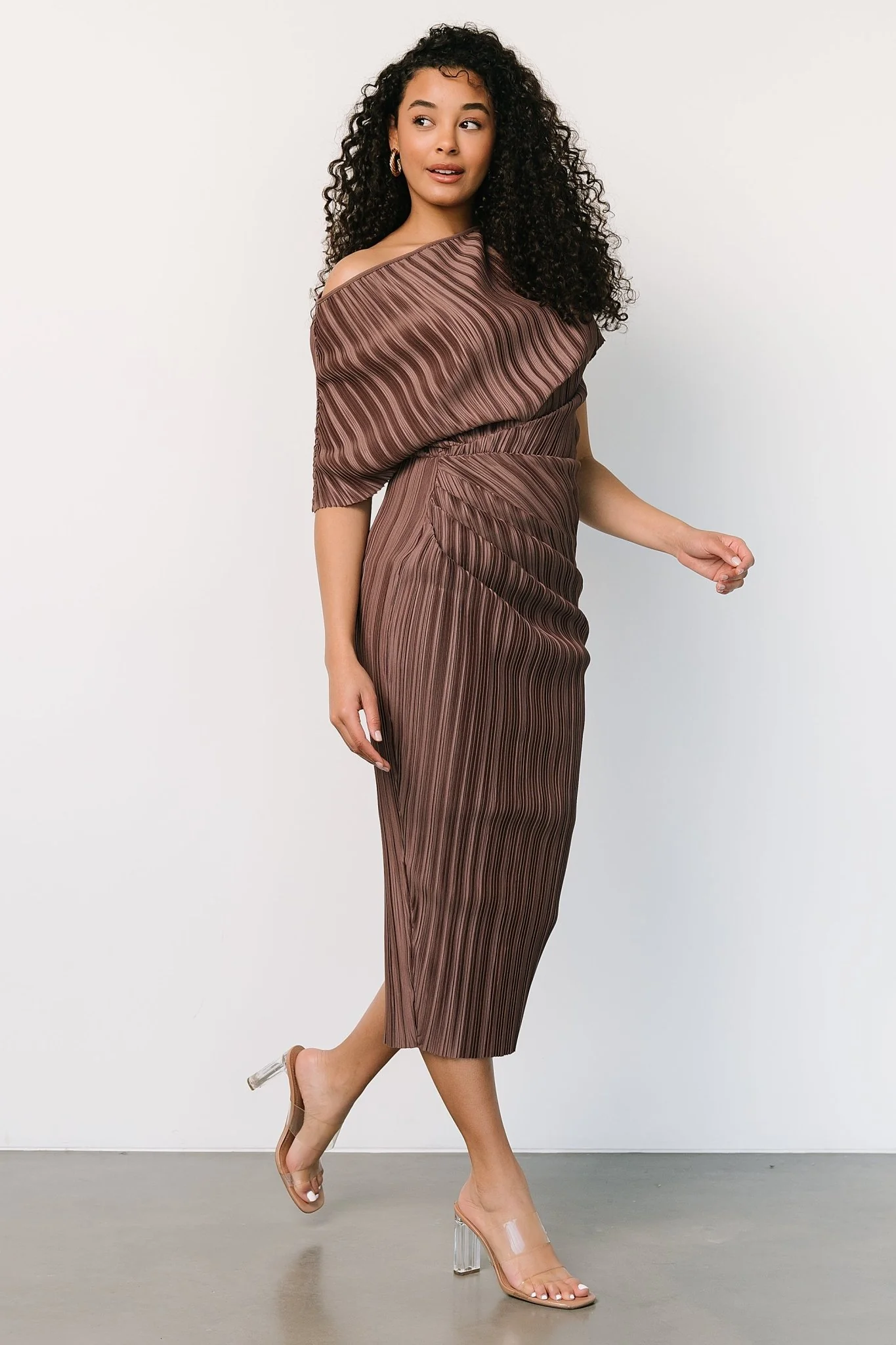 winslow pleated midi dress Winslow Pleated Midi Dress | Dark Brown