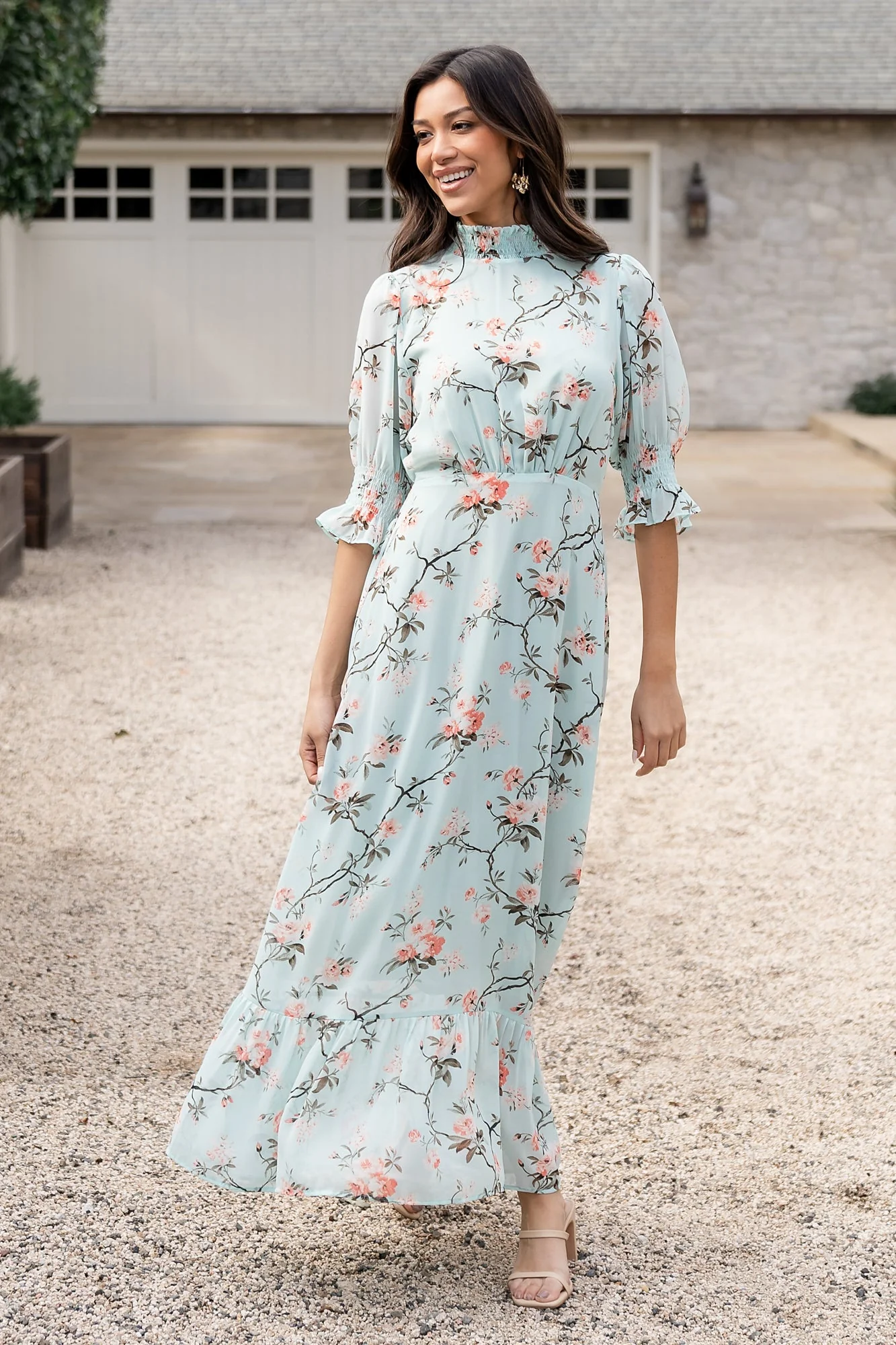 Marie Mock Neck Maxi Dress | Sage Floral