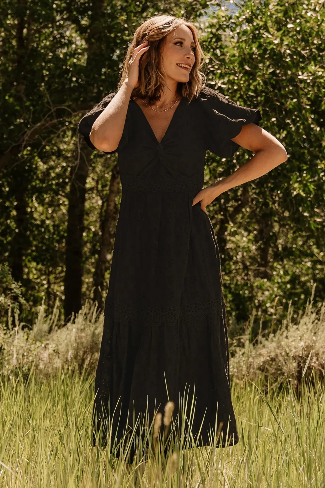 black eyelet maxi dress Sleeveless Eyelet Blouse & Tiered Eyelet Maxi Skirt main image 0