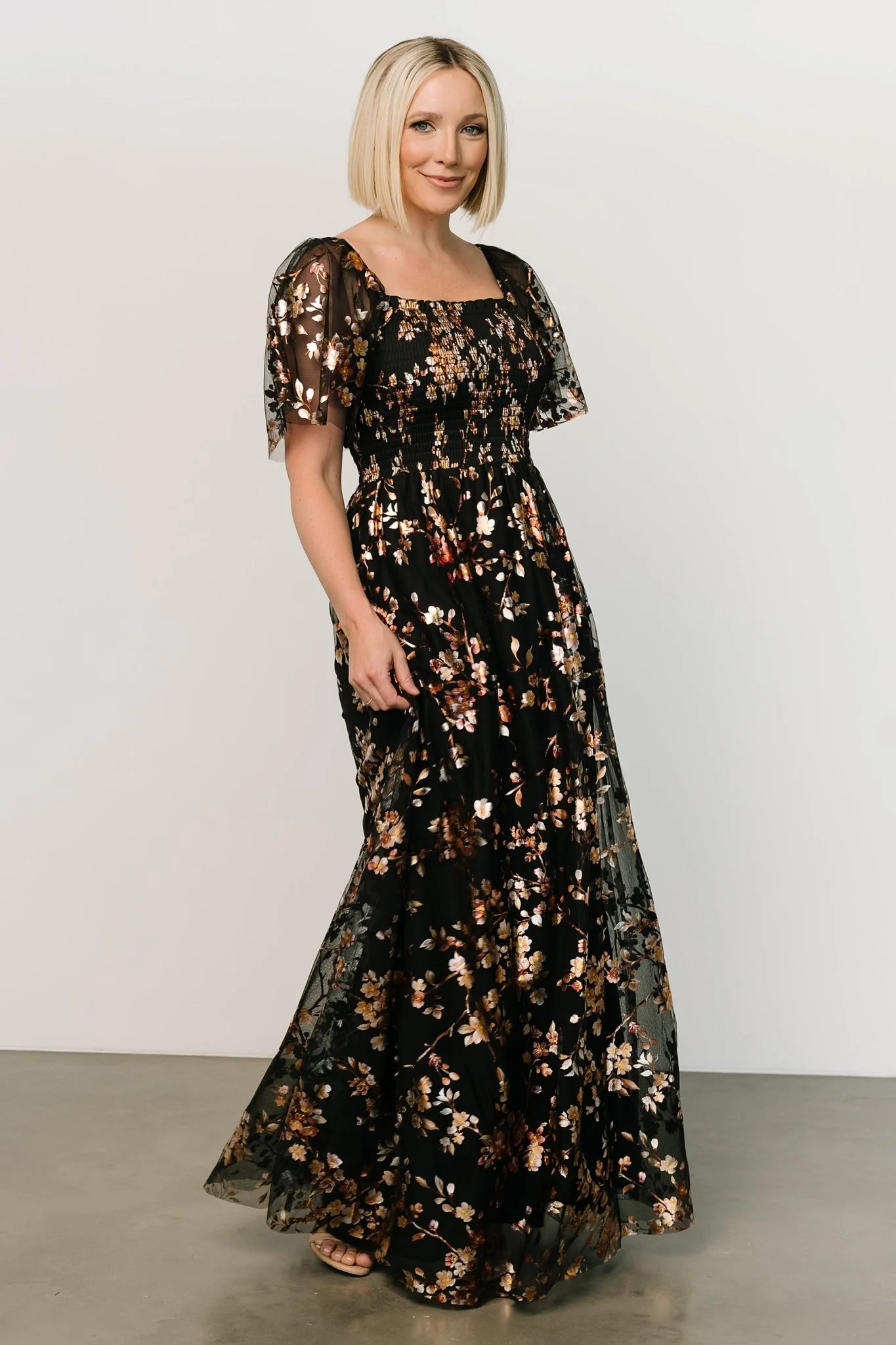 Cassandra Tulle Maxi Dress | Black Blossom