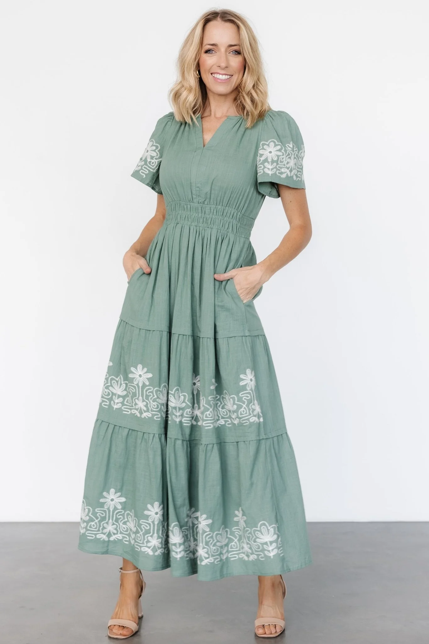Kennedy Embroidered Maxi Dress | Dark Sage