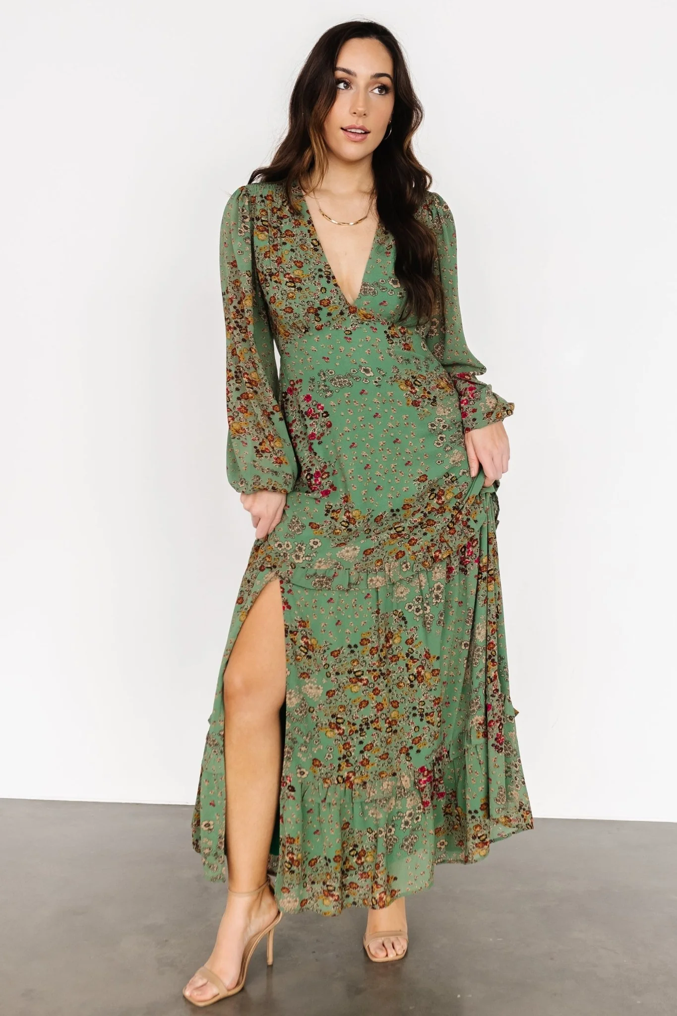 Bowman Deep V Maxi Dress | Green Multi