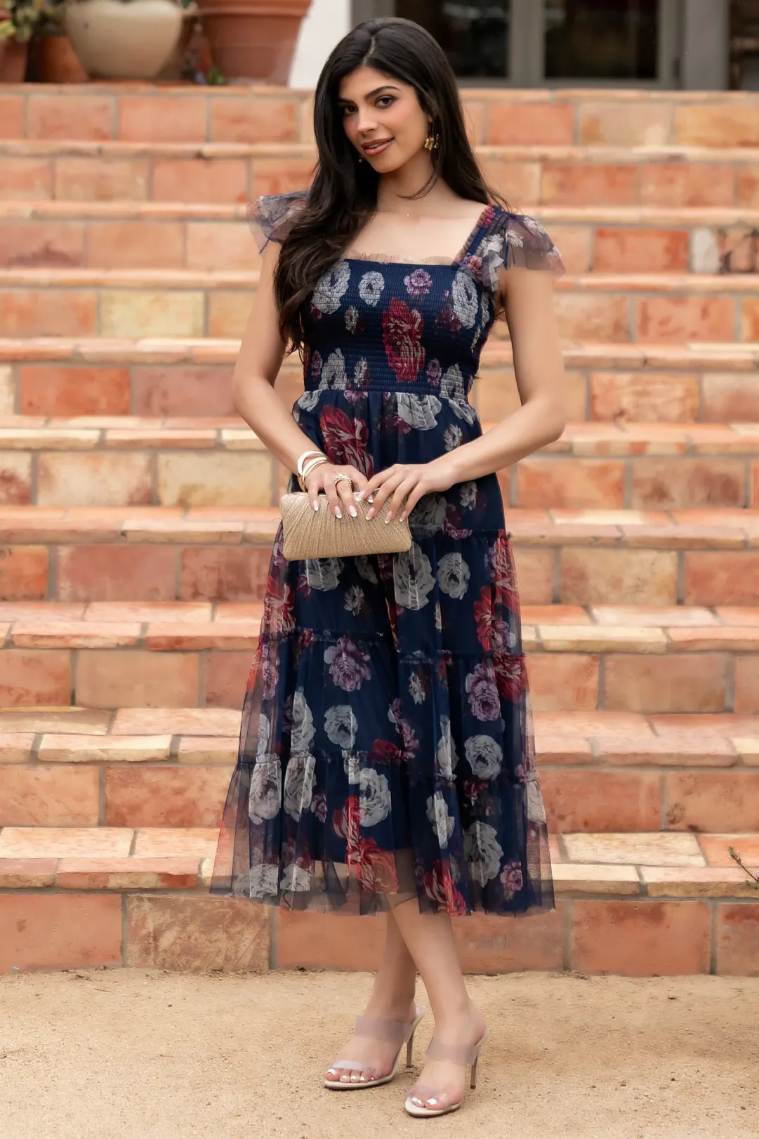 navy tulle midi dress Navy Tulle Halter Midi Dress STYLAVO