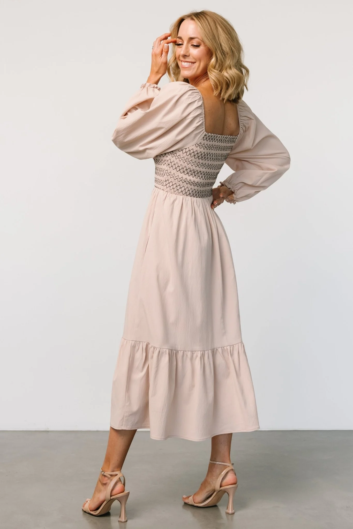 Emmeline Smocked Midi Dress | Natural