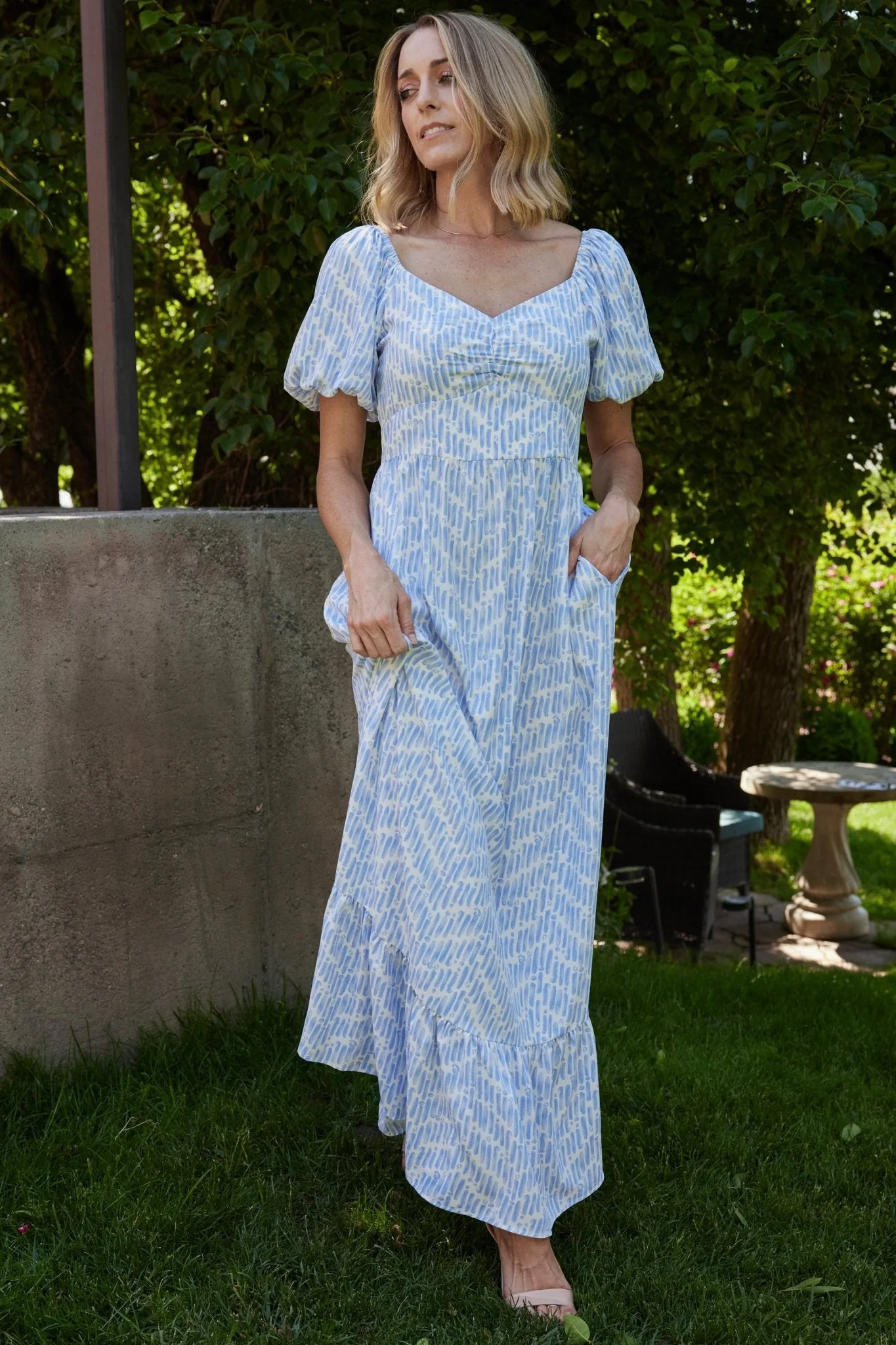 Durban Maxi Dress | Dusty Blue Print