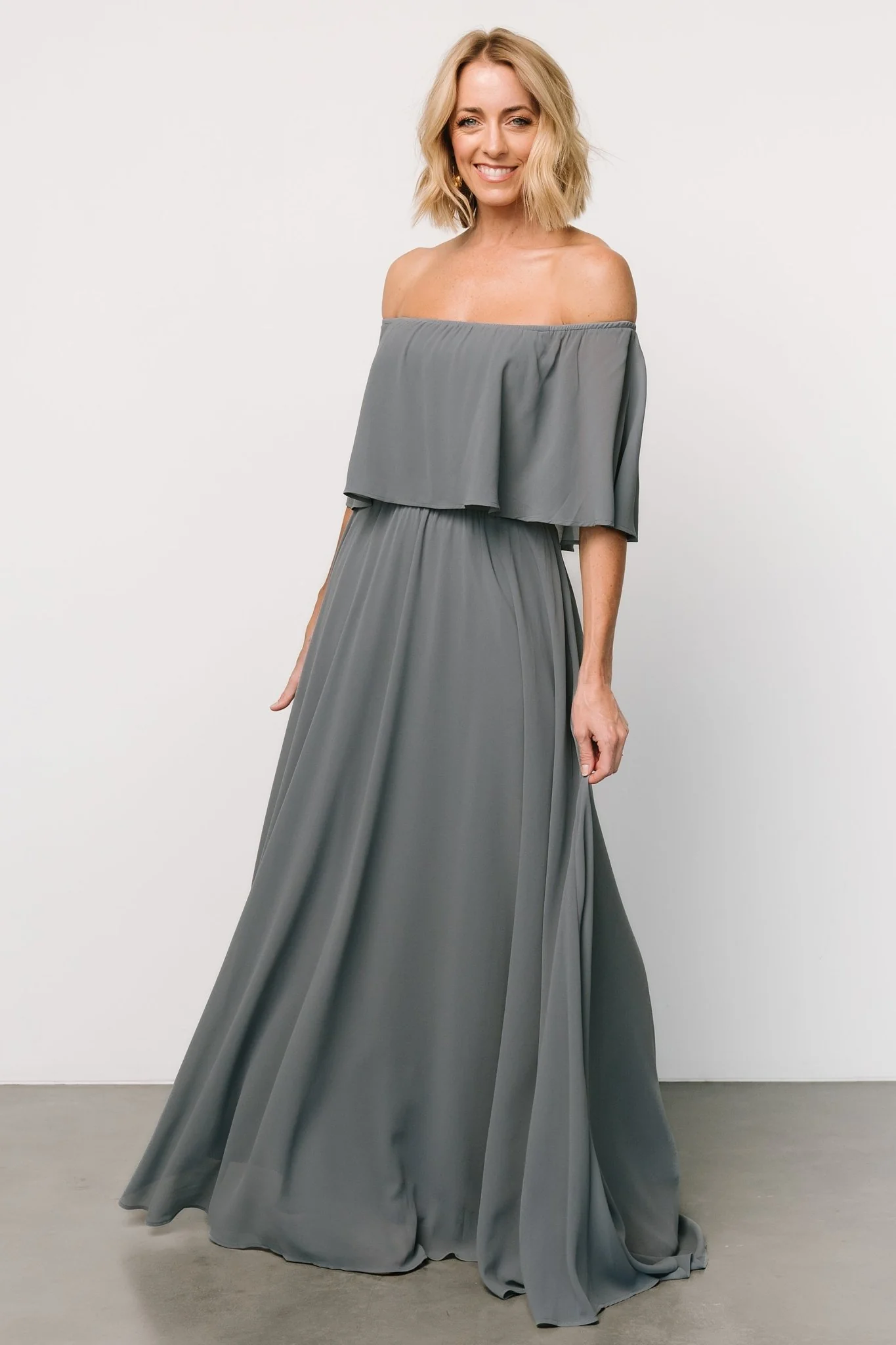 Sonia Off Shoulder Maxi Dress | Dusty Blue