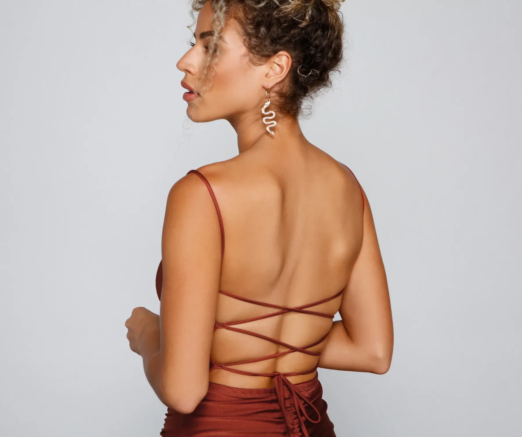 Elevated Glam Ruched Lace-Up Mini Dress