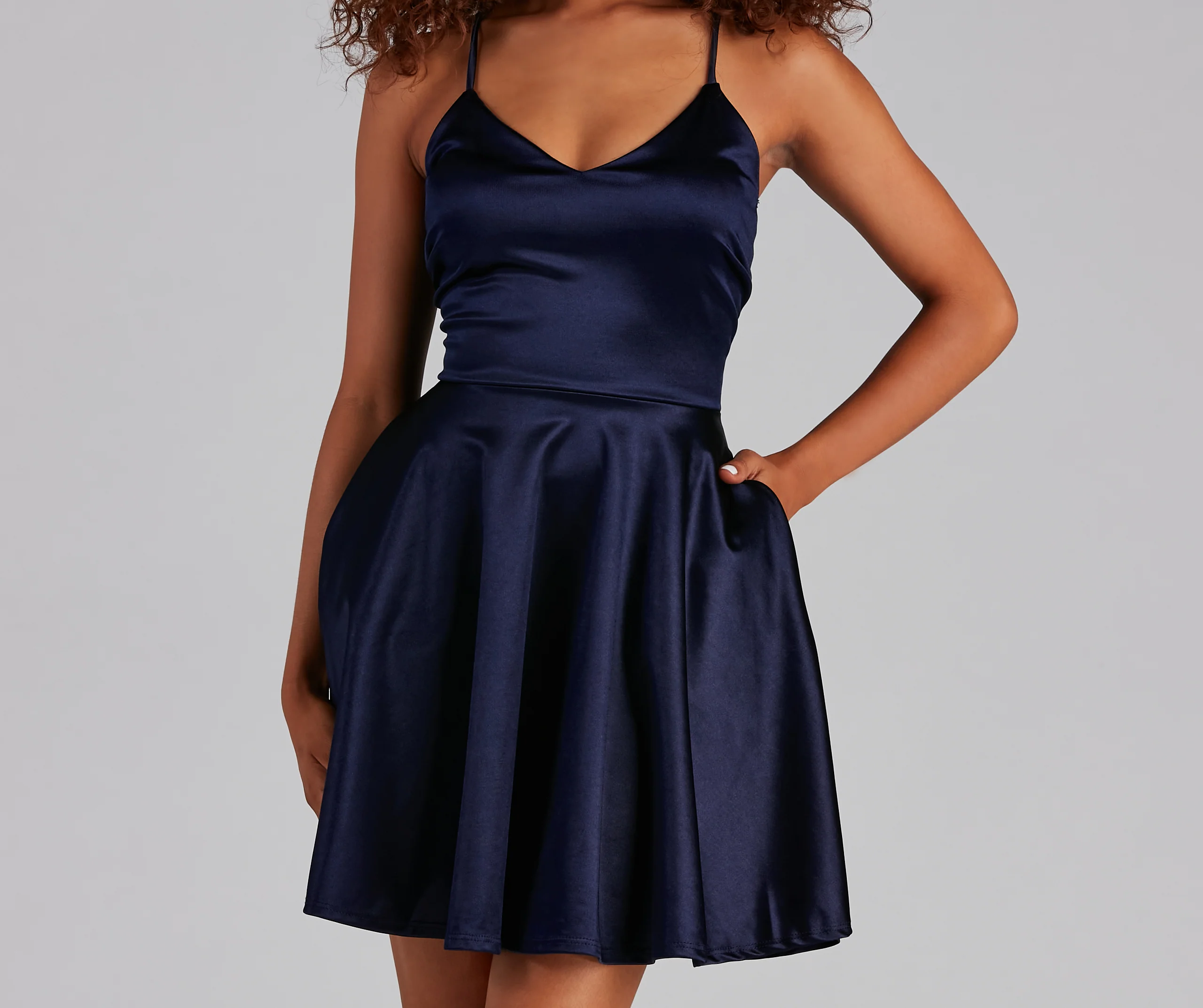 Stunning In Satin Skater Dress