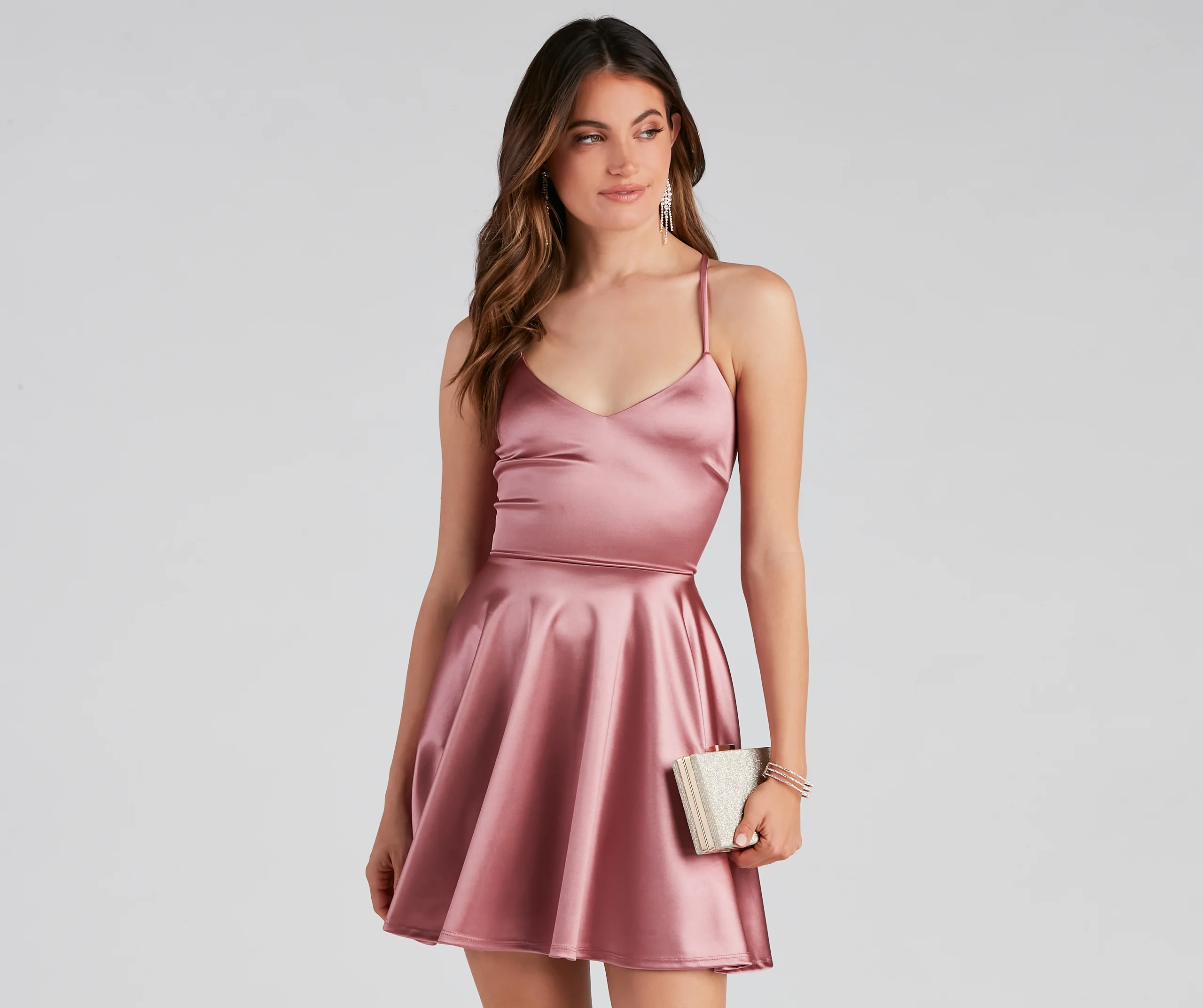 Stunning In Satin Skater Dress