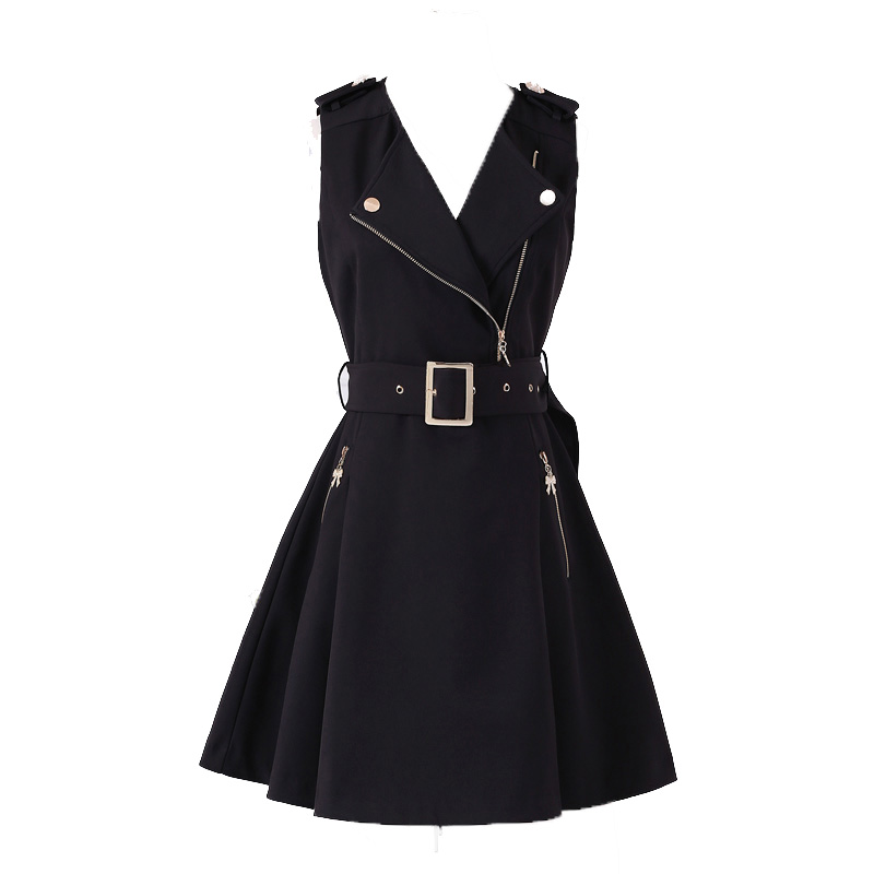 Women Dress Spring Summer New Black Zipper Slim British Temperament Lady Student Clothing