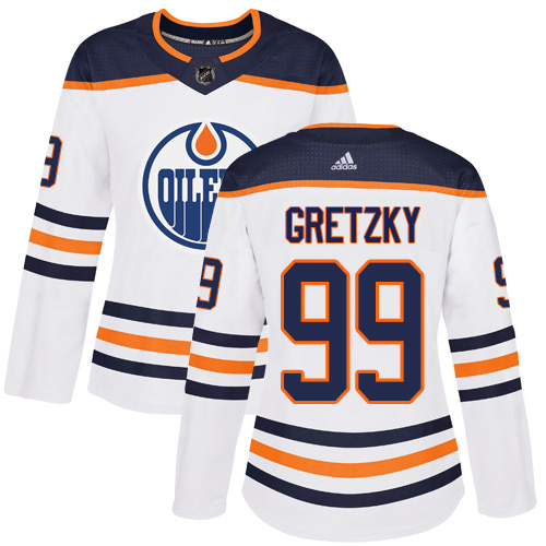 Adidas Edmonton Oilers #99 Wayne Gretzky White Road Authentic Women's Stitched Jersey Womens