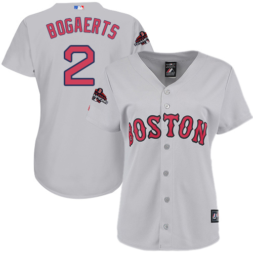 Boston Red Sox #2 Xander Bogaerts Grey Road 2018 World Series Champions Women's Stitched Jersey Womens