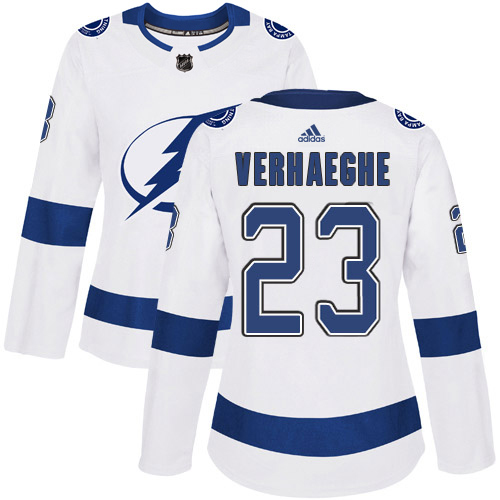 Adidas Tampa Bay Lightning #23 Carter Verhaeghe White Road Authentic Women's Stitched Jersey Womens