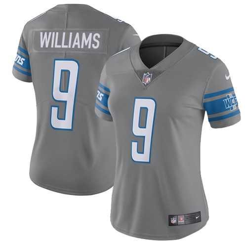 Lions #9 Jameson Williams Gray Women's Stitched Limited Rush Jersey