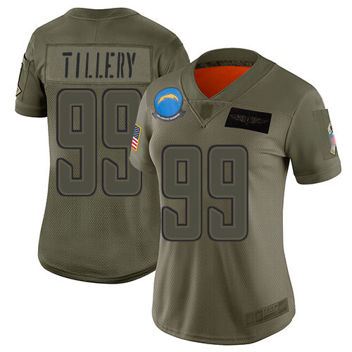 Los Angeles Chargers #99 Jerry Tillery Camo Women's Stitched Limited 2019 Salute to Service Jersey Womens