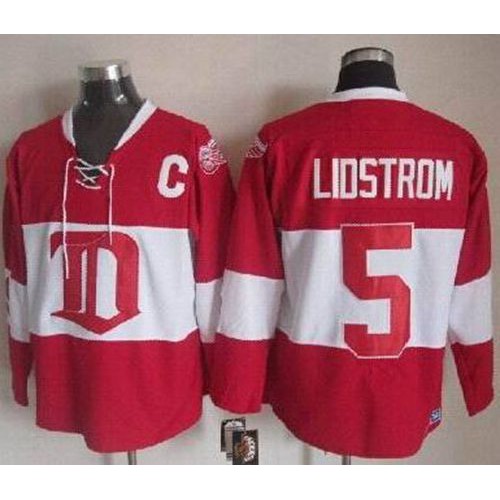 Detroit Red Wings #5 Nicklas Lidstrom Red Winter Classic CCM Throwback Stitched Jersey Men's