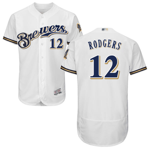 Milwaukee Brewers #12 Aaron Rodgers White Flexbase Authentic Collection Stitched Jersey Men's