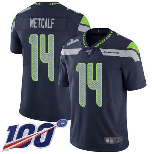 Seahawks #14 D.K. Metcalf Steel Blue Team Color Men's Stitched 100th Season Vapor Limited Jersey
