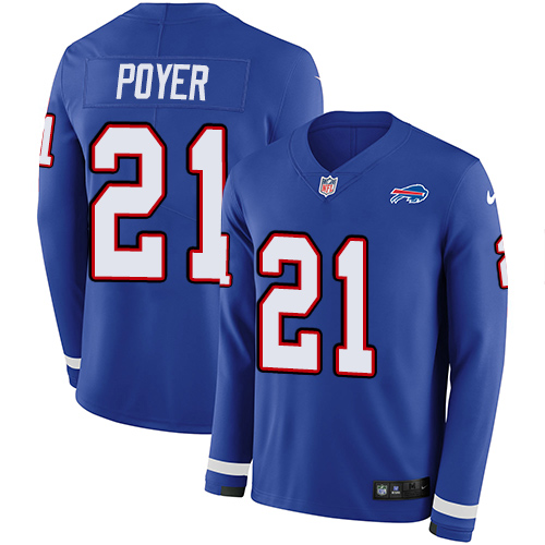 Buffalo Bills #21 Jordan Poyer Royal Blue Team Color Men's Stitched Limited Therma Long Sleeve Jersey Men's