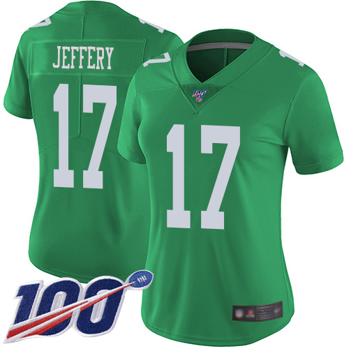 Philadelphia Eagles #17 Alshon Jeffery Green Women's Stitched Limited Rush 100th Season Jersey Womens