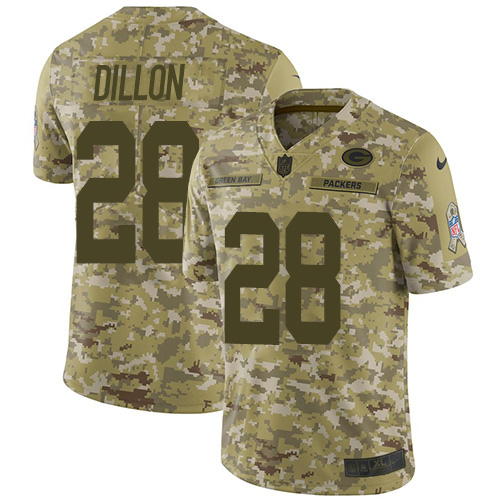 Packers #28 AJ Dillon Camo Men's Stitched Limited 2018 Salute To Service Jersey