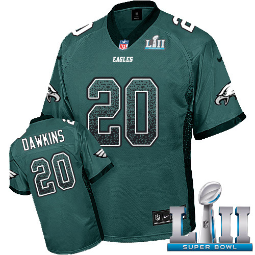 Eagles #20 Brian Dawkins Midnight Green Team Color Super Bowl LII Men's Stitched Elite Drift Fashion Jersey