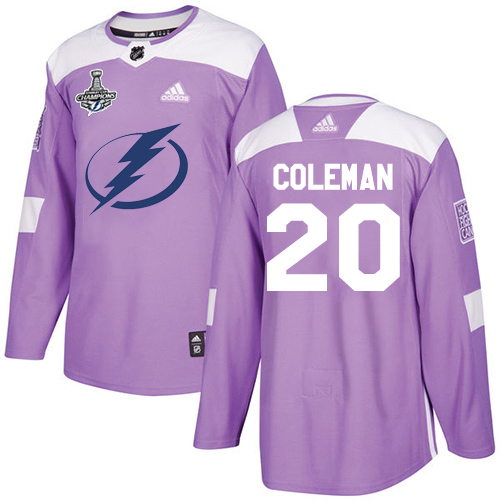 Adidas Tampa Bay Lightning #20 Blake Coleman Purple Authentic Fights Cancer 2020 Stanley Cup Champions Stitched Jersey Men's
