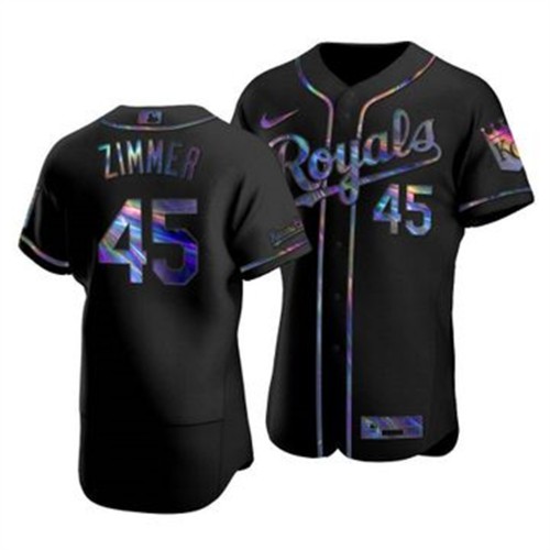 Kansas City Kansas City Royals #45 Kyle Zimmer Men's Iridescent Holographic Collection Jersey - Black Men's