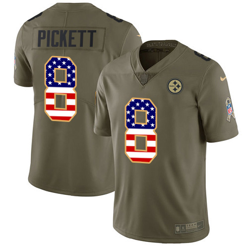 Steelers #8 Kenny Pickett Olive/USA Flag Men's Stitched Limited 2017 Salute To Service Jersey