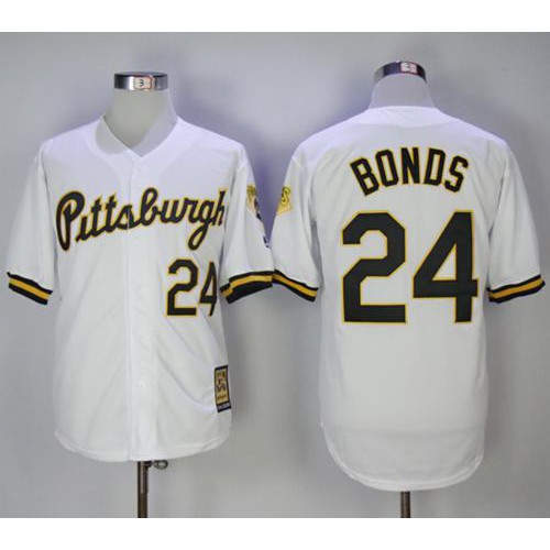 Mitchell And Ness 1990-1997 Pittsburgh Pirates #24 Barry Bonds White Throwback Stitched Jersey Men's