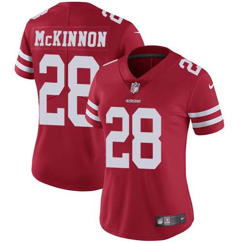 San Francisco 49ers #28 Jerick McKinnon Red Team Color Women's Stitched Vapor Untouchable Limited Jersey Womens