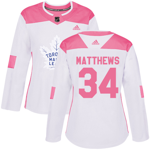 Adidas Maple Toronto Maple Leafs #34 Auston Matthews White/Pink Authentic Fashion Women's Stitched Jersey Womens