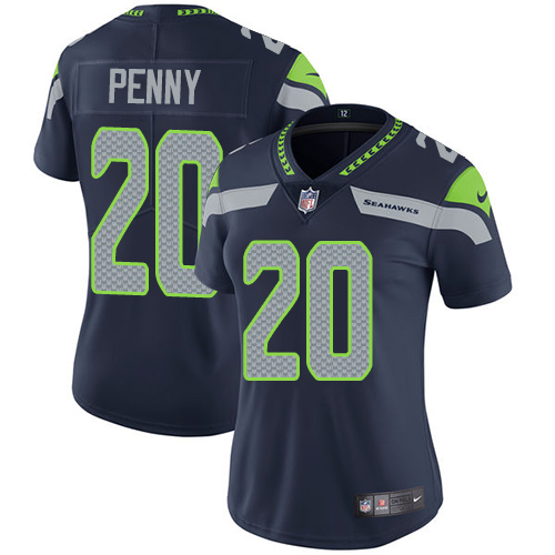 Seattle Seahawks #20 Rashaad Penny Steel Blue Team Color Women's Stitched Vapor Untouchable Limited Jersey Womens