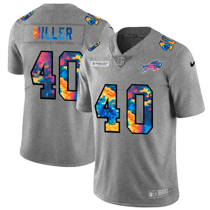 Buffalo Bills #40 Von Miller Men's Multi-Color 2020 Crucial Catch Jersey Greyheather