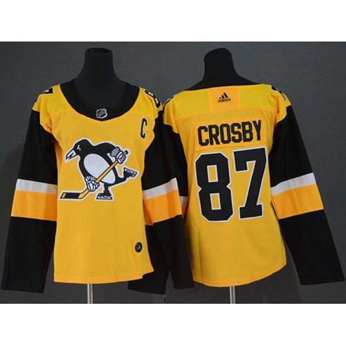 Adidas Pittsburgh Penguins #87 Sidney Crosby Gold Alternate Authentic Women's Stitched Jersey Womens