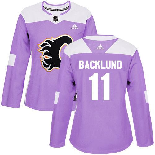 Adidas Calgary Flames #11 Mikael Backlund Purple Authentic Fights Cancer Women's Stitched Jersey Womens