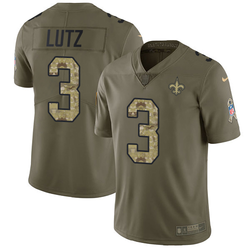 New Orleans Saints #3 Wil Lutz Olive/Camo Men's Stitched Limited 2017 Salute To Service Jersey Men's