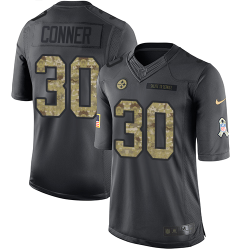 Pittsburgh Steelers #30 James Conner Black Youth Stitched Limited 2016 Salute to Service Jersey Youth