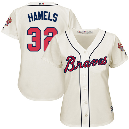 Atlanta Braves #32 Cole Hamels Cream Alternate Women's Stitched Jersey Womens