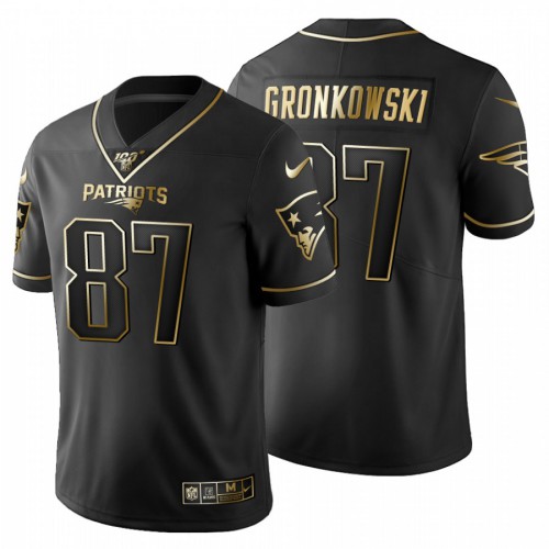 New England New England Patriots #87 Rob Gronkowski Men's Black Golden Limited 100 Jersey Men's