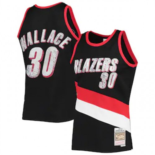 Portland Trail Blazers #30 Rasheed Wallace Mitchell & Ness 1996-97 Hardwood Classics 75th Anniversary Diamond Swingman Jersey - Black Mens