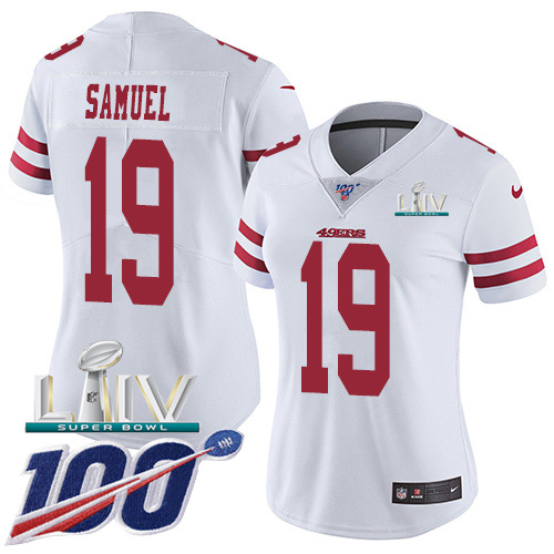 49ers #19 Deebo Samuel White Super Bowl LIV 2020 Women's Stitched 100th Season Vapor Limited Jersey