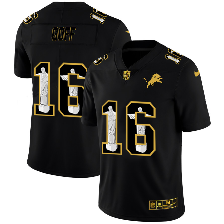 Detroit Lions #16 Jared Goff Men's Carbon Black Vapor Cristo Redentor Limited Jersey