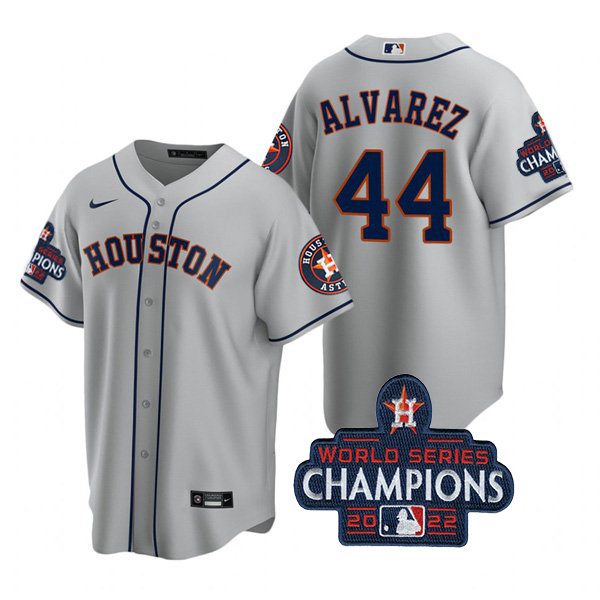 Houston Astros #44 Yordan Alvarez Men's 150th Anniversary 2022 World Series Champions Game Jersey - Gray
