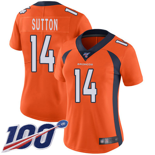 Denver Broncos #14 Courtland Sutton Orange Team Color Women's Stitched 100th Season Vapor Limited Jersey Womens