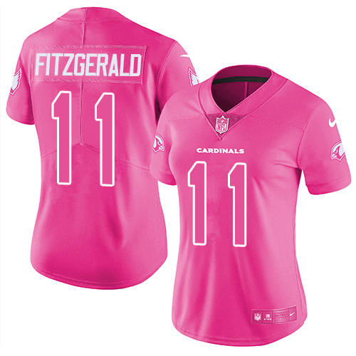 Cardinals #11 Larry Fitzgerald Pink Women's Stitched Limited Rush Fashion Jersey