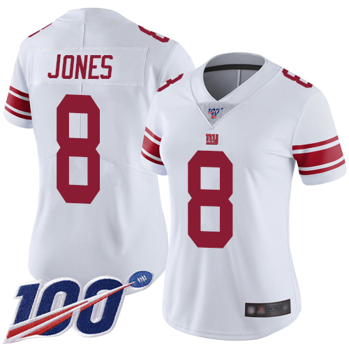 Giants #8 Daniel Jones White Women's Stitched 100th Season Vapor Limited Jersey