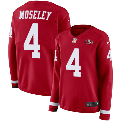 San Francisco 49ers #4 Emmanuel Moseley Red Team Color Women's Stitched Limited Therma Long Sleeve Jersey Womens