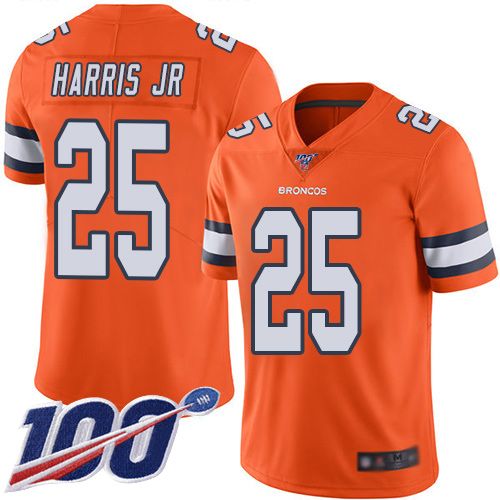 Denver Broncos #25 Chris Harris Jr Orange Men's Stitched Limited Rush 100th Season Jersey Men's