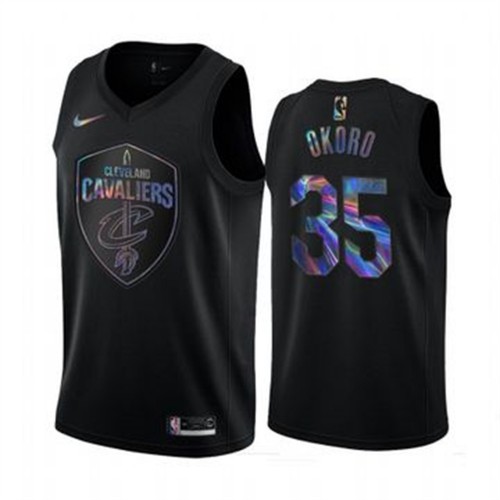Cleveland Cavaliers #35 Isaac Okoro Mens Iridescent Holographic Collection Jersey - Black Mens